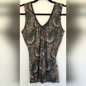 Vintage 90s Y2K Agenda Turqoise, Brown, & Tan Paisley Print Tank Top